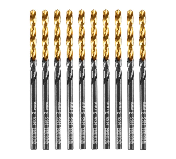 Сверло по металлу, 3 мм, HSS-Tin, Golden Tip, 10 шт. Denzel