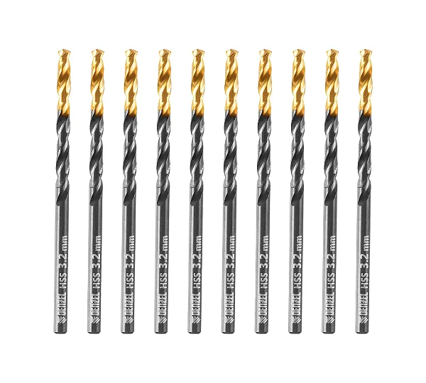 Сверло по металлу, 3,2 мм, HSS-Tin, Golden Tip, 10 шт. Denzel