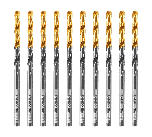 Сверло по металлу, 3,5 мм, HSS-Tin, Golden Tip, 10 шт. Denzel