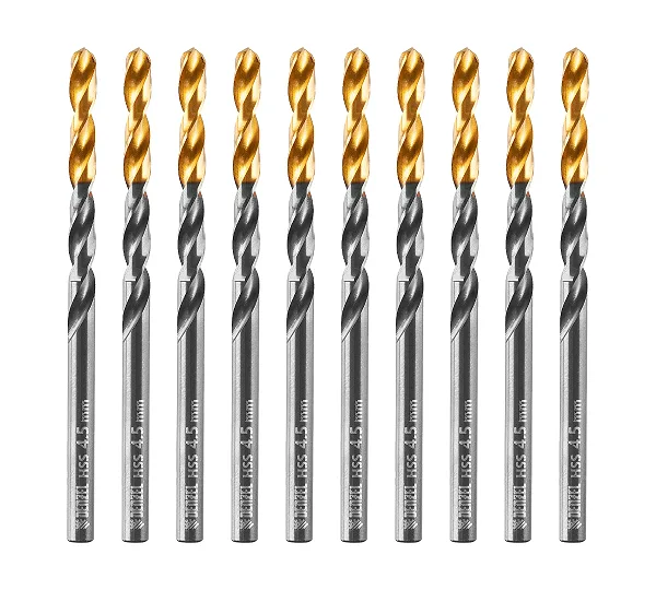 Сверло по металлу, 4,5 мм, HSS-Tin, Golden Tip, 10 шт. Denzel