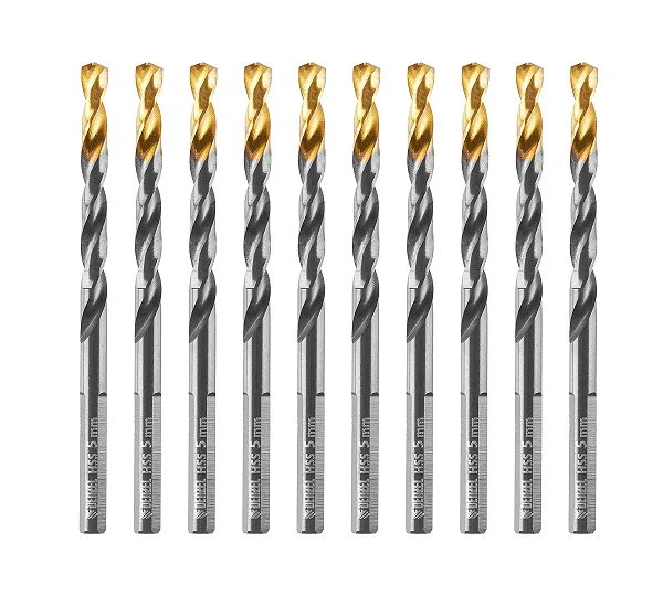 Сверло по металлу, 5 мм, HSS-Tin, Golden Tip, 10 шт. Denzel