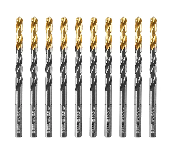 Сверло по металлу, 5,5 мм, HSS-Tin, Golden Tip, 10 шт. Denzel