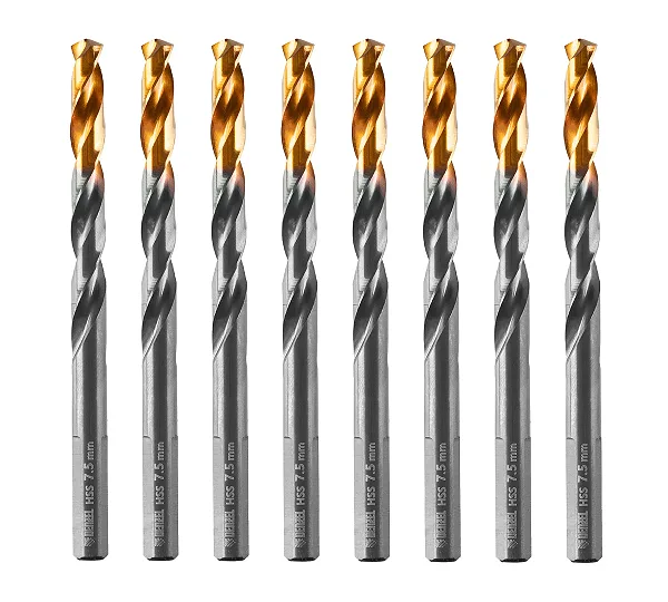 Сверло по металлу, 7,5 мм, HSS-Tin, Golden Tip, 8 шт. Denzel
