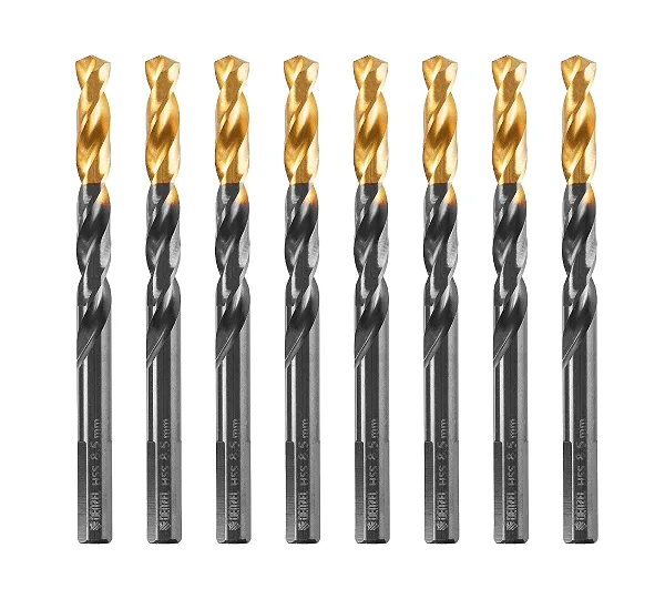 Сверло по металлу, 8,5 мм, HSS-Tin, Golden Tip, 8 шт. Denzel