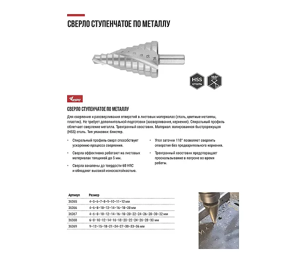 Сверло ступенчатое КУРС