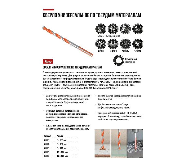 Сверло универсальное КУРС